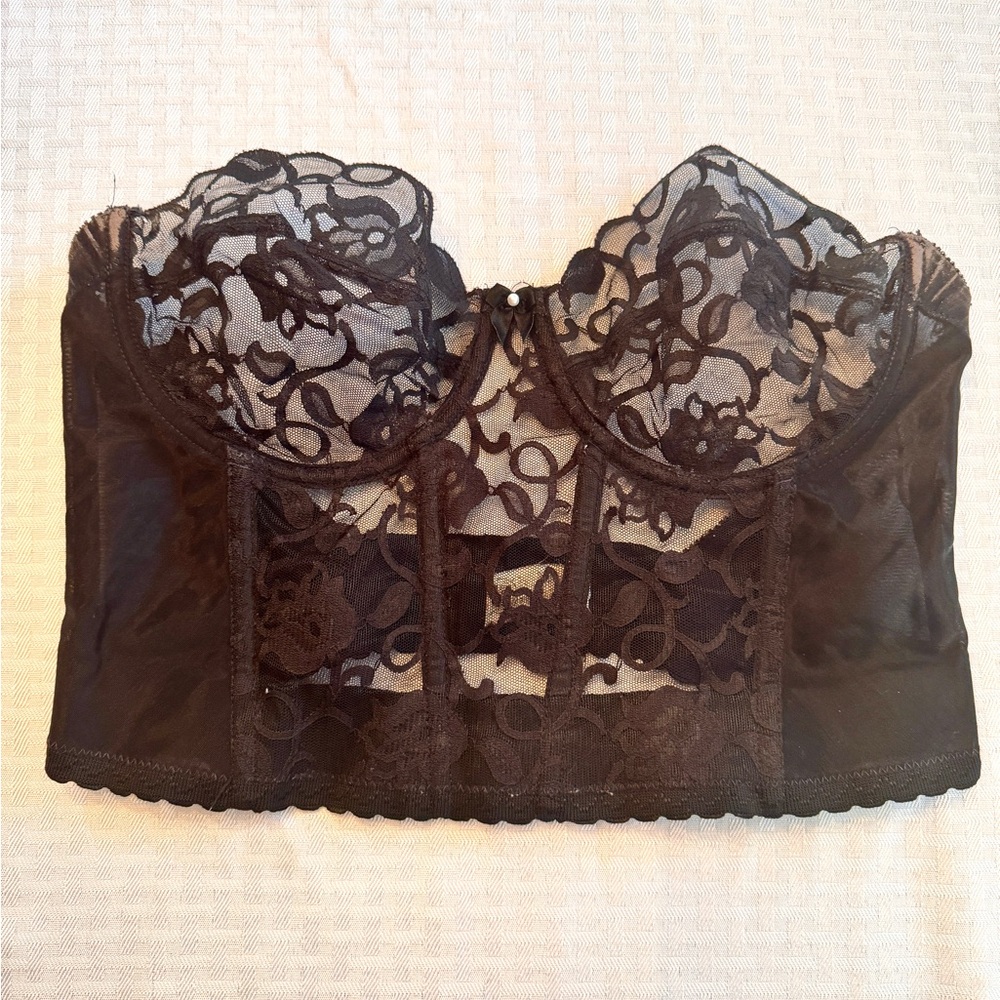 Vintage Valmont Black Lace Bustier Corset‎ ILGWU Union Made USA 38C